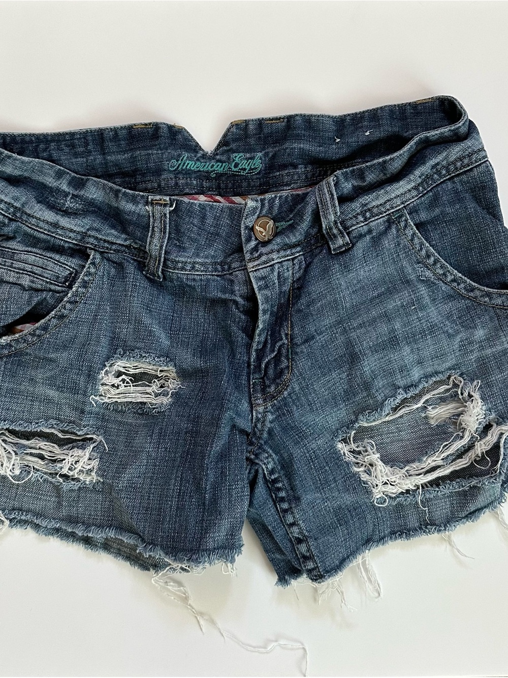 American Eagle Outfitters Ripped Denim Jean Shorts - Dark Blue